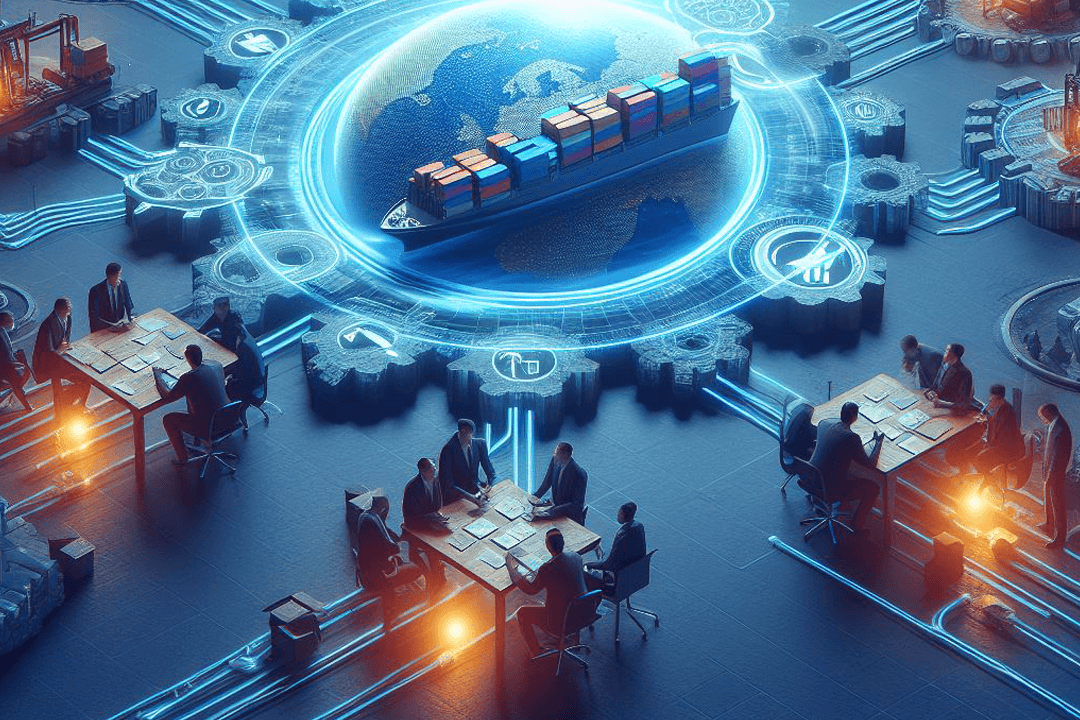 Illustrations of sea freight, air freight, and rail freight options