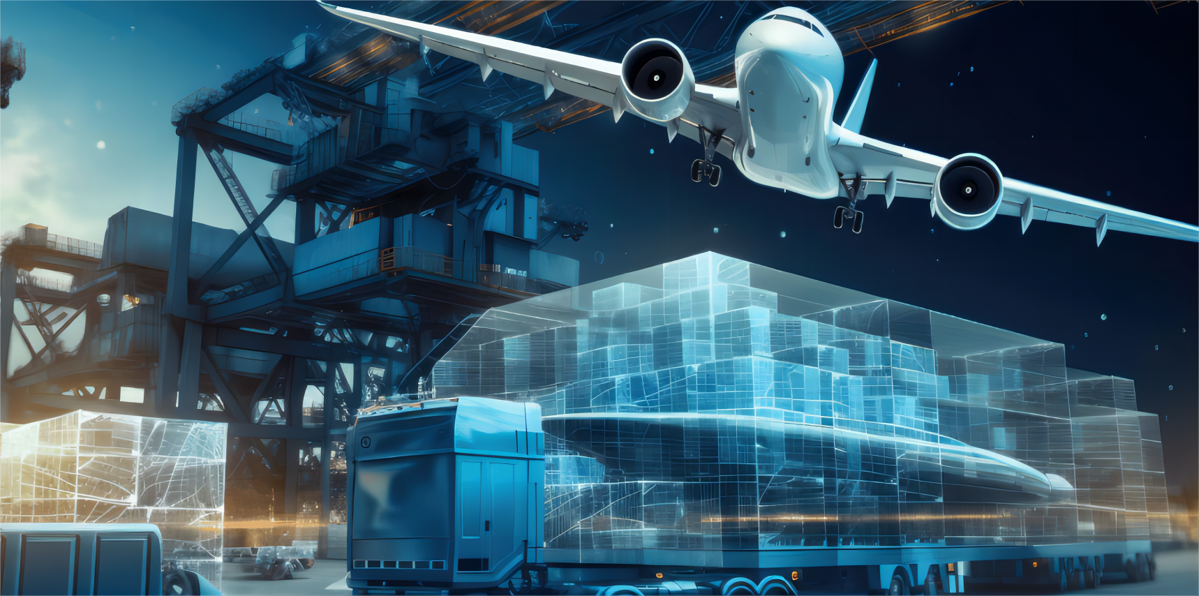 Illustration of cargo being handled efficiently at a warehouse