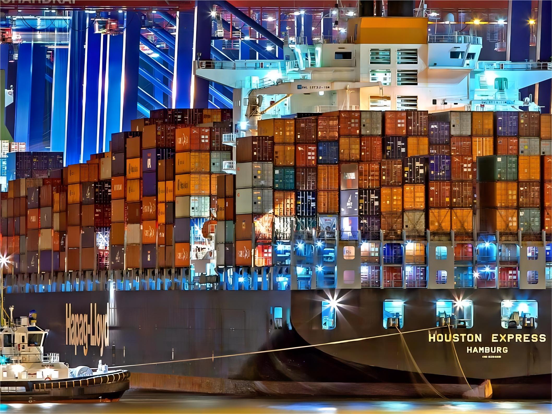 Stacked shipping containers at a port