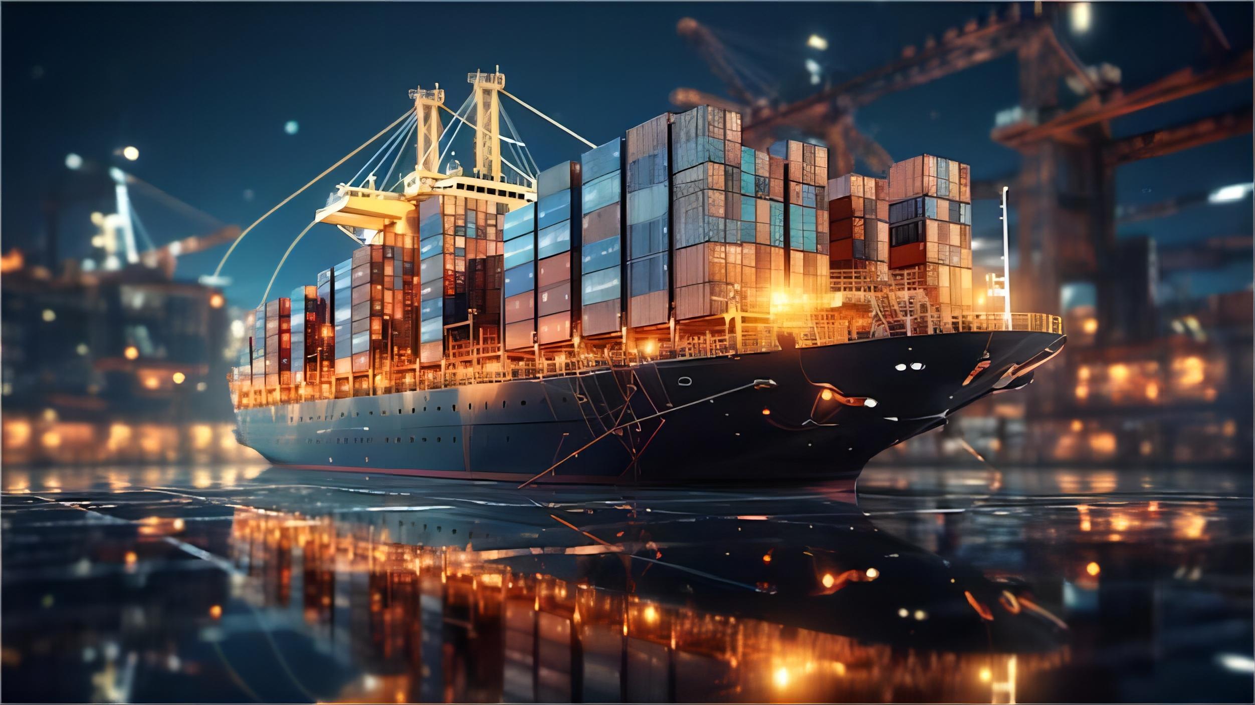 Shipping containers stacked at a bustling port, ready for international transit