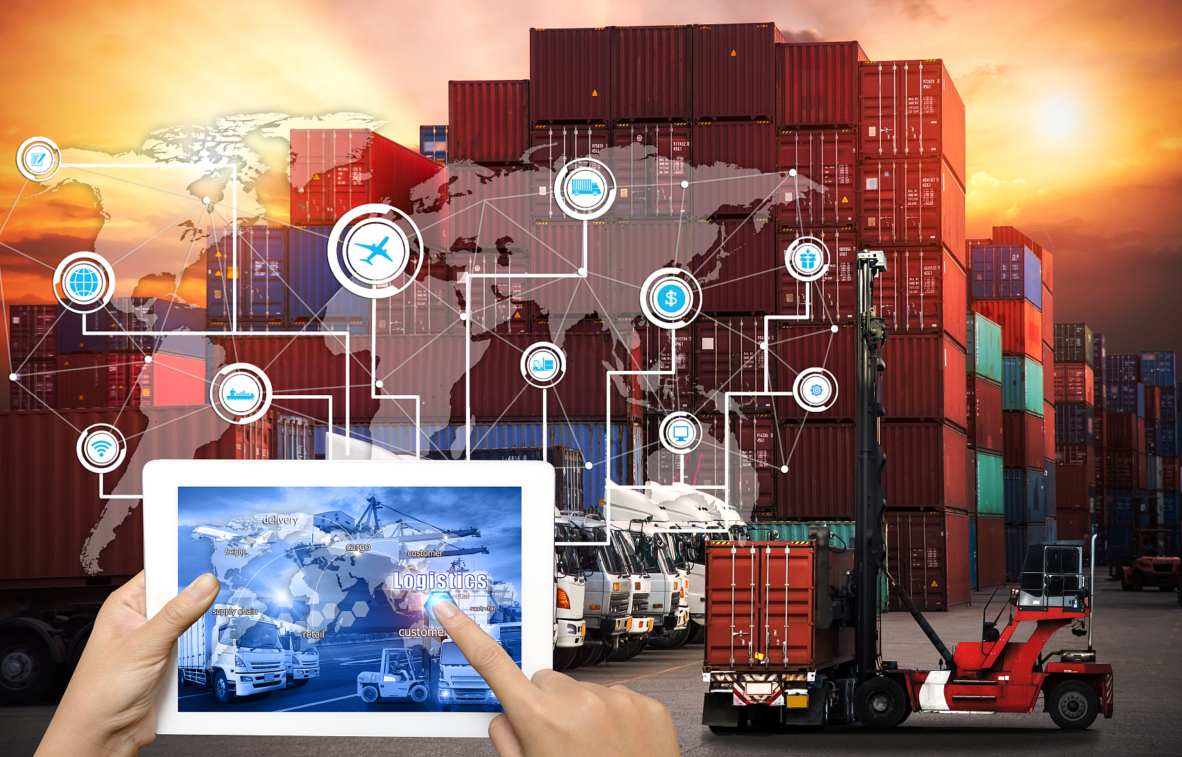 Warehouse operations with goods being prepared for shipping