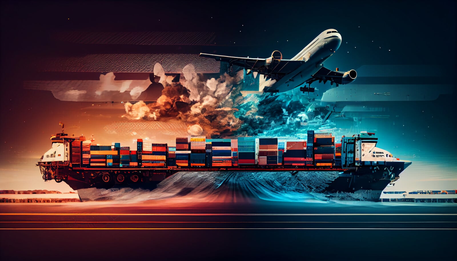 Large container ship navigating open waters, symbolizing international sea freight