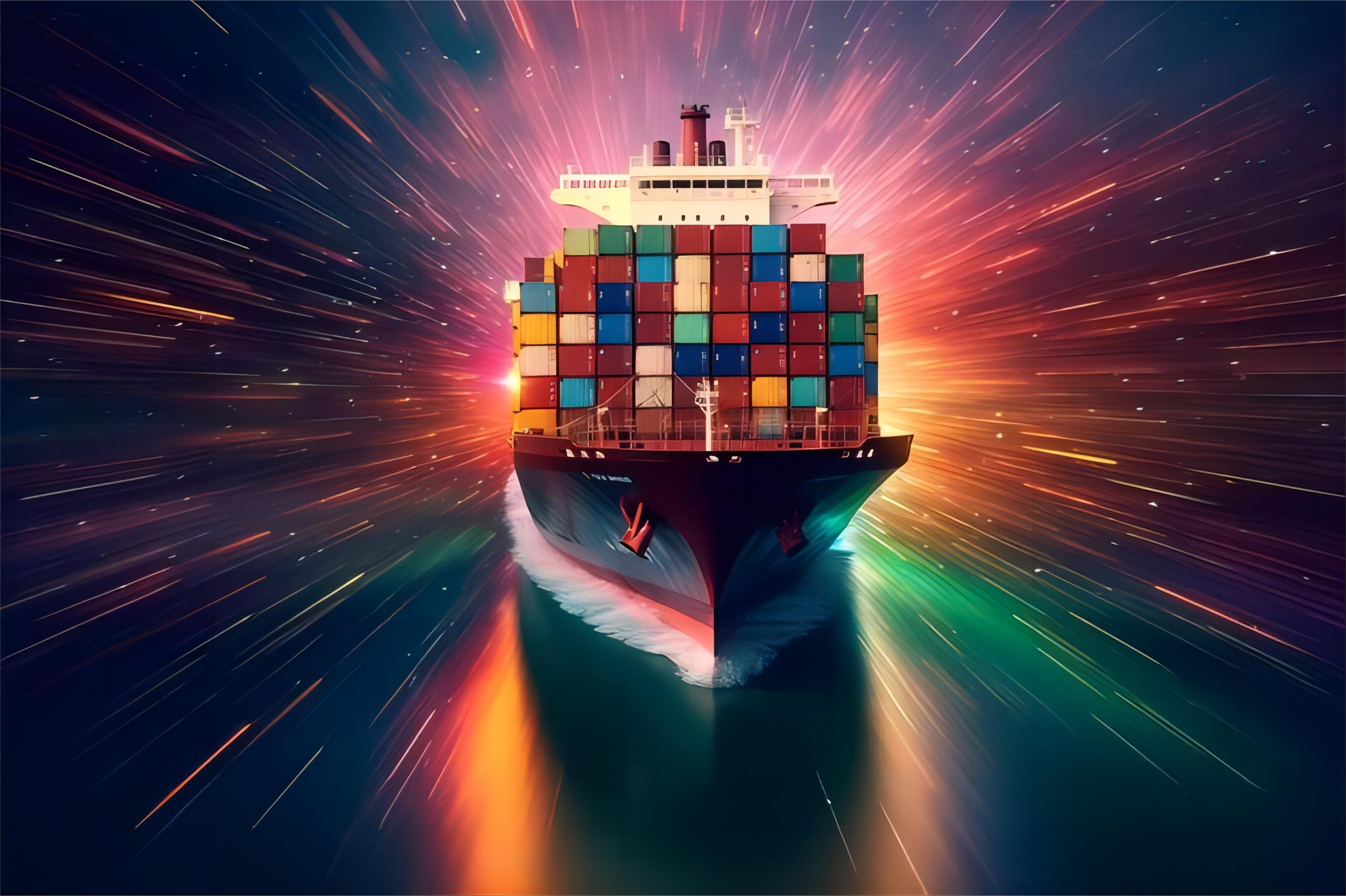 Shipping containers at a busy port, symbolizing international trade