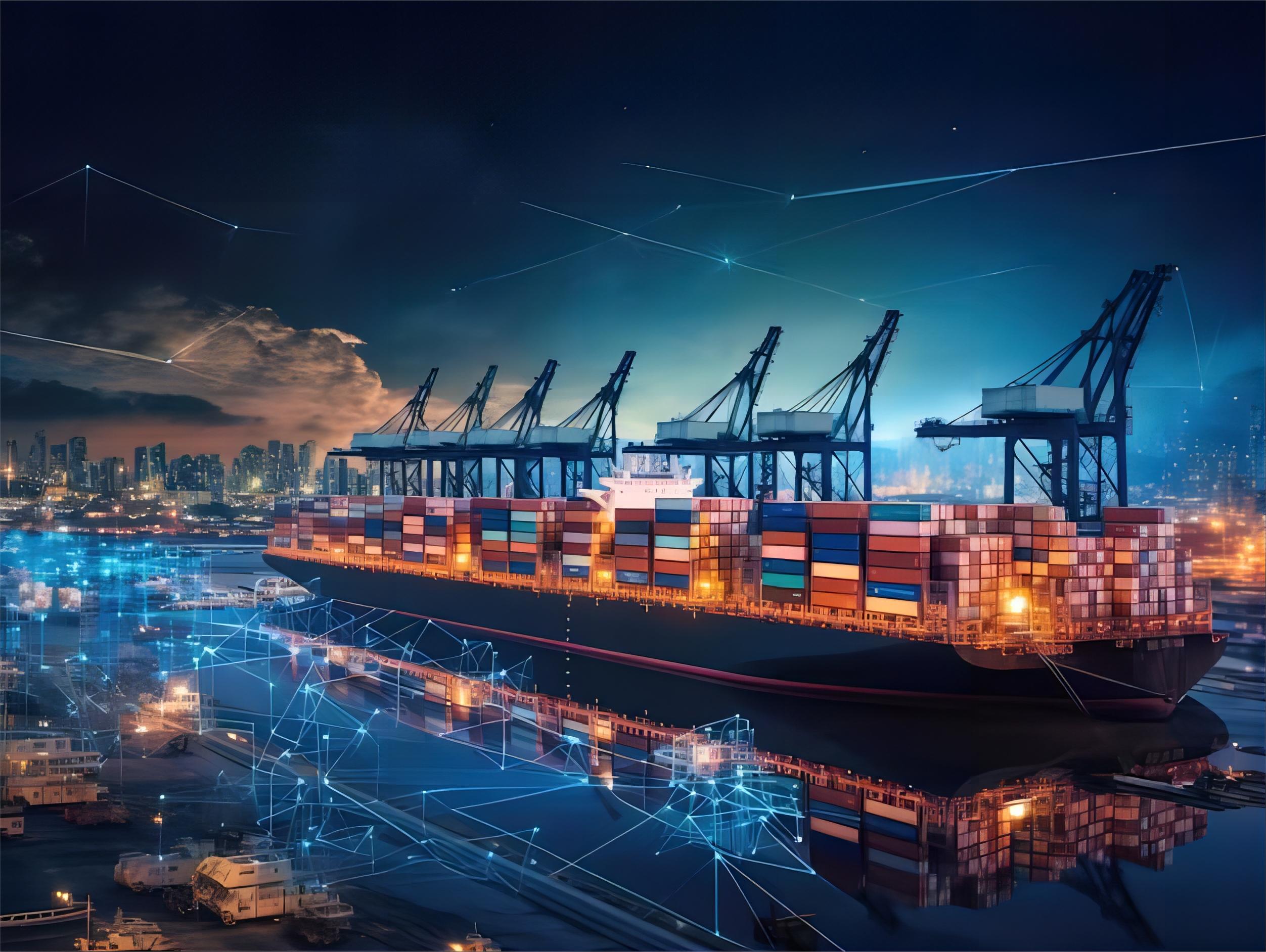 Container ship sailing from China to Europe, symbolizing international logistics