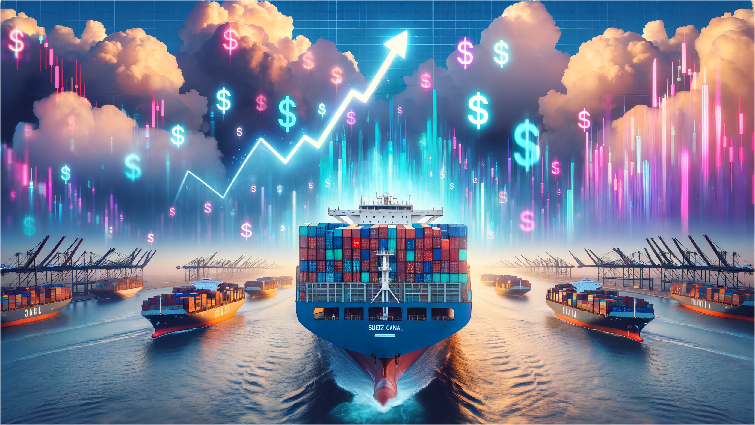 A freight ship loaded with containers sailing across the ocean