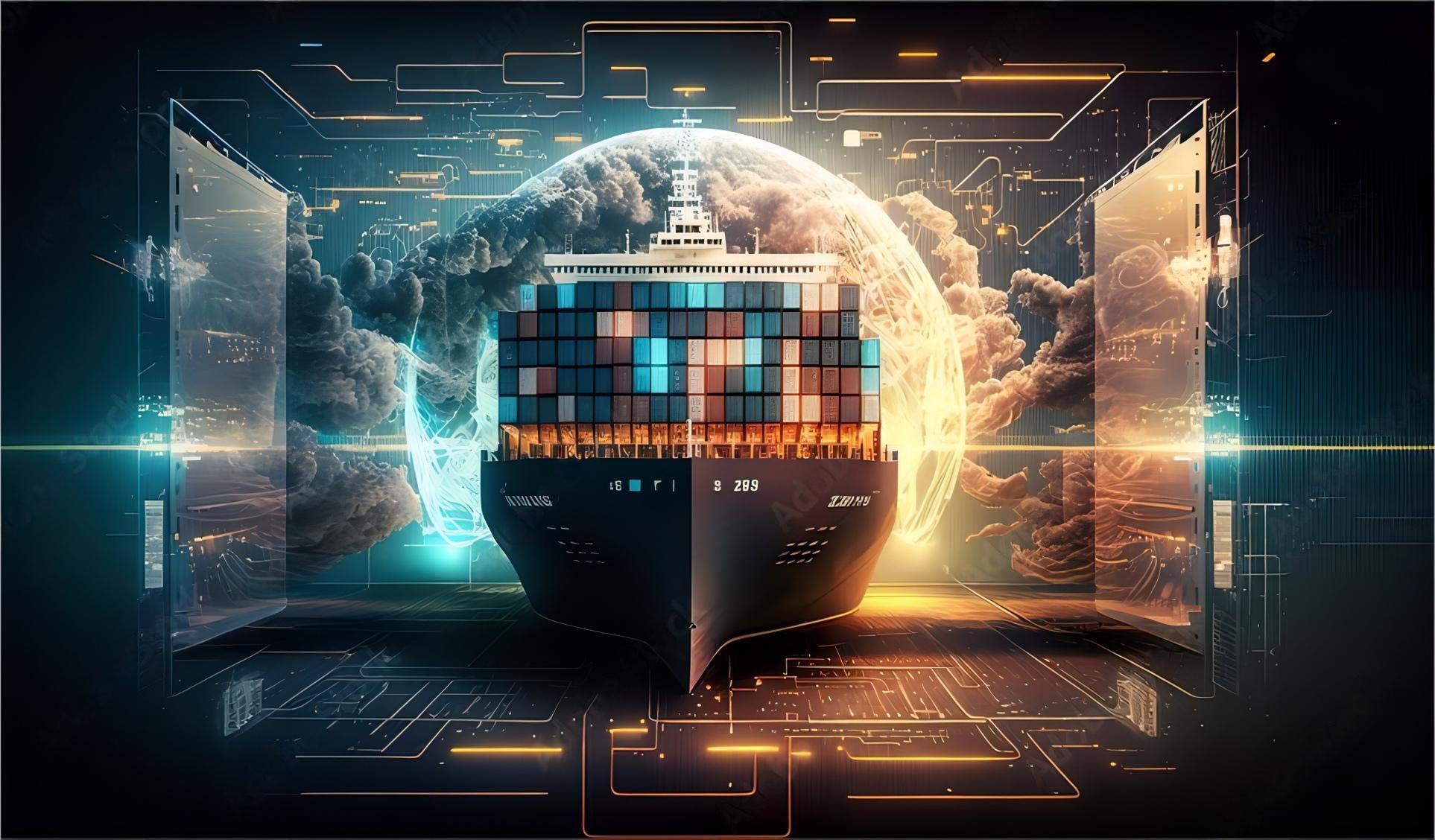 Logistics expert reviewing shipping documents and global routes