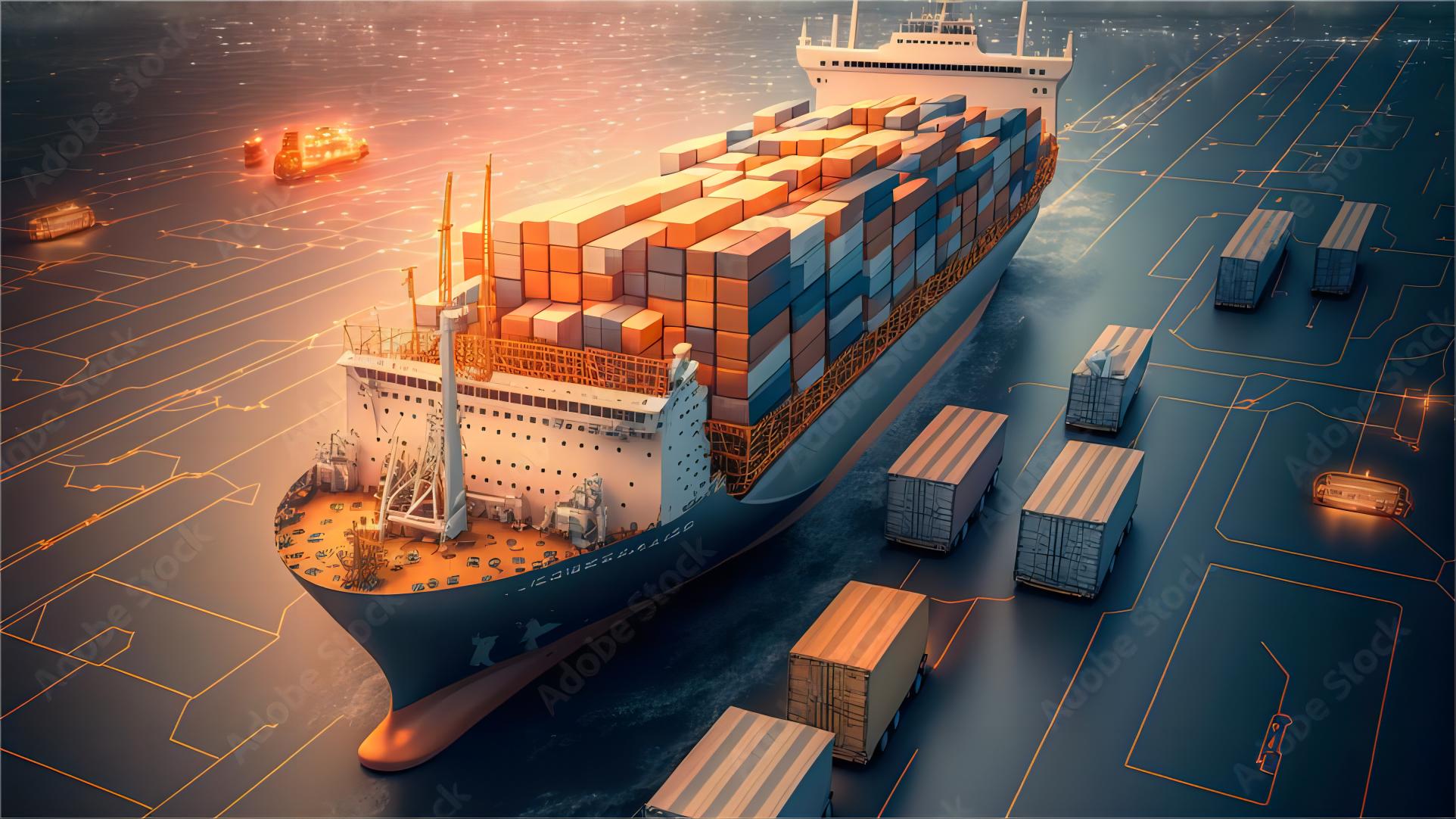 Various types of shipping containers in a port terminal