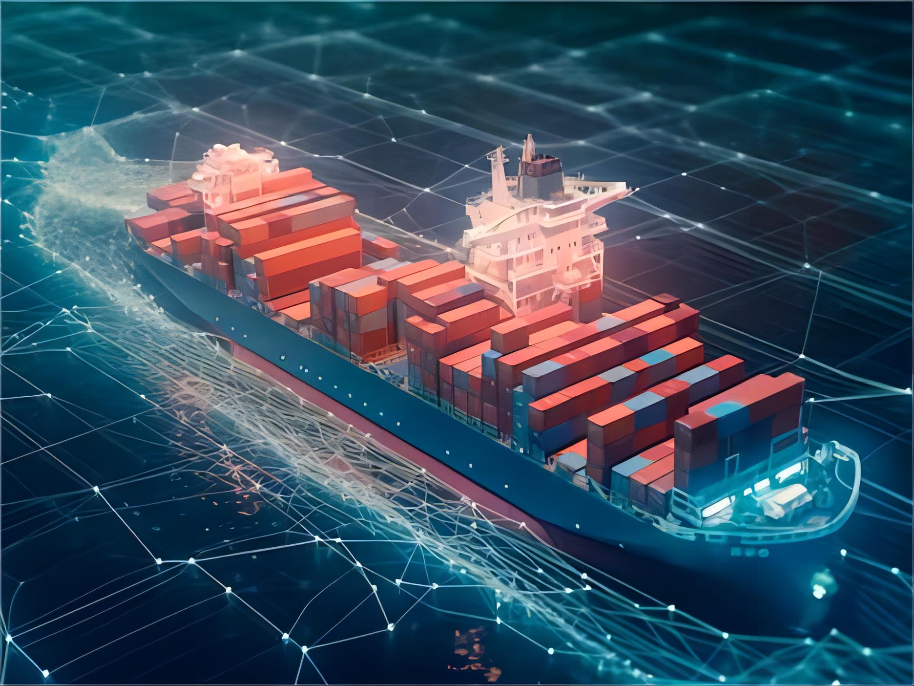 Cargo ship loaded with containers sailing from China to Europe