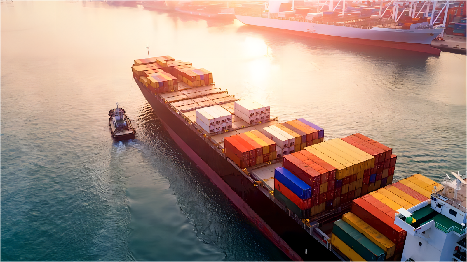 Container ship loaded with 40GP containers at port