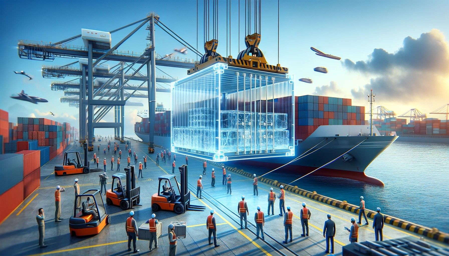 Cargo ship carrying containers across the ocean