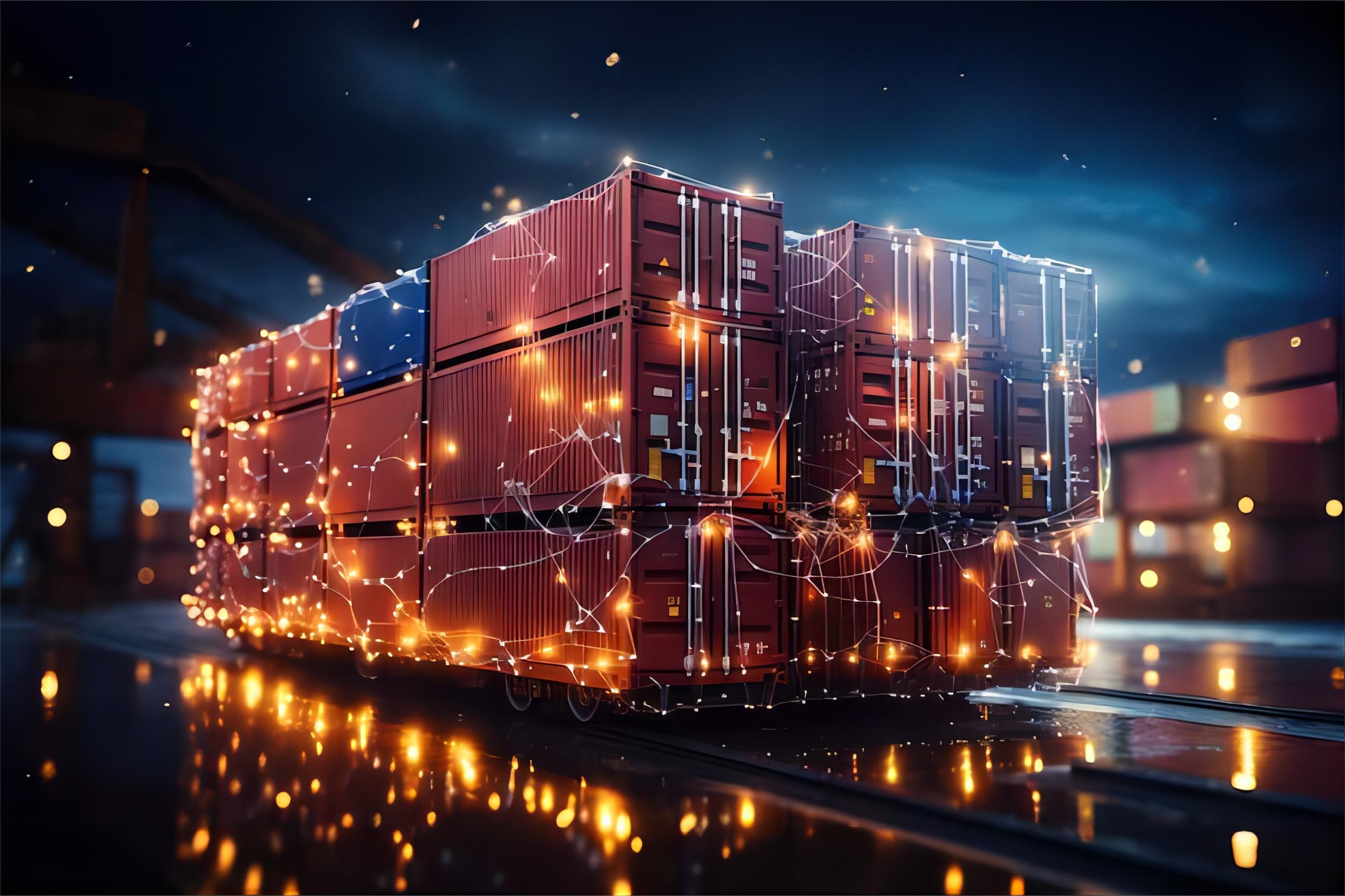 Digital tracking dashboard showing a container ship route from China to the Netherlands