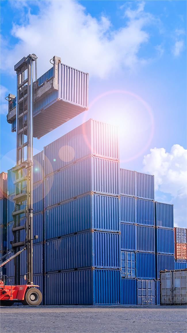 Comparison of shipping containers at a busy Chinese port