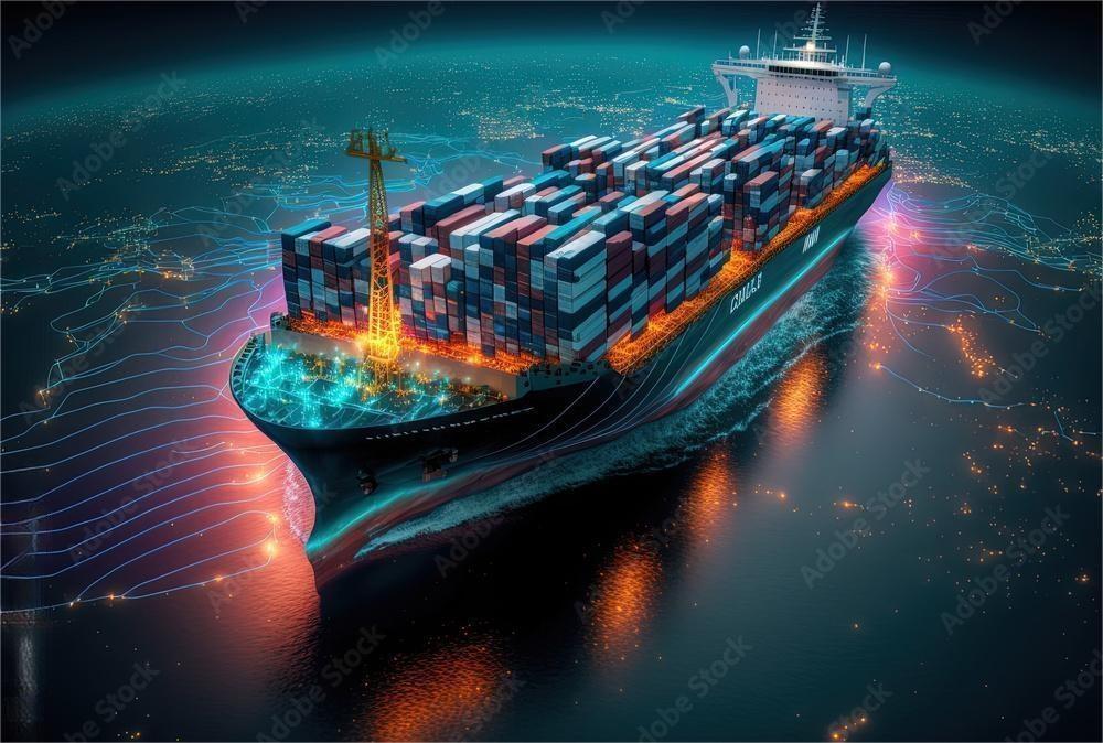 Cargo ship at sea representing sea freight services