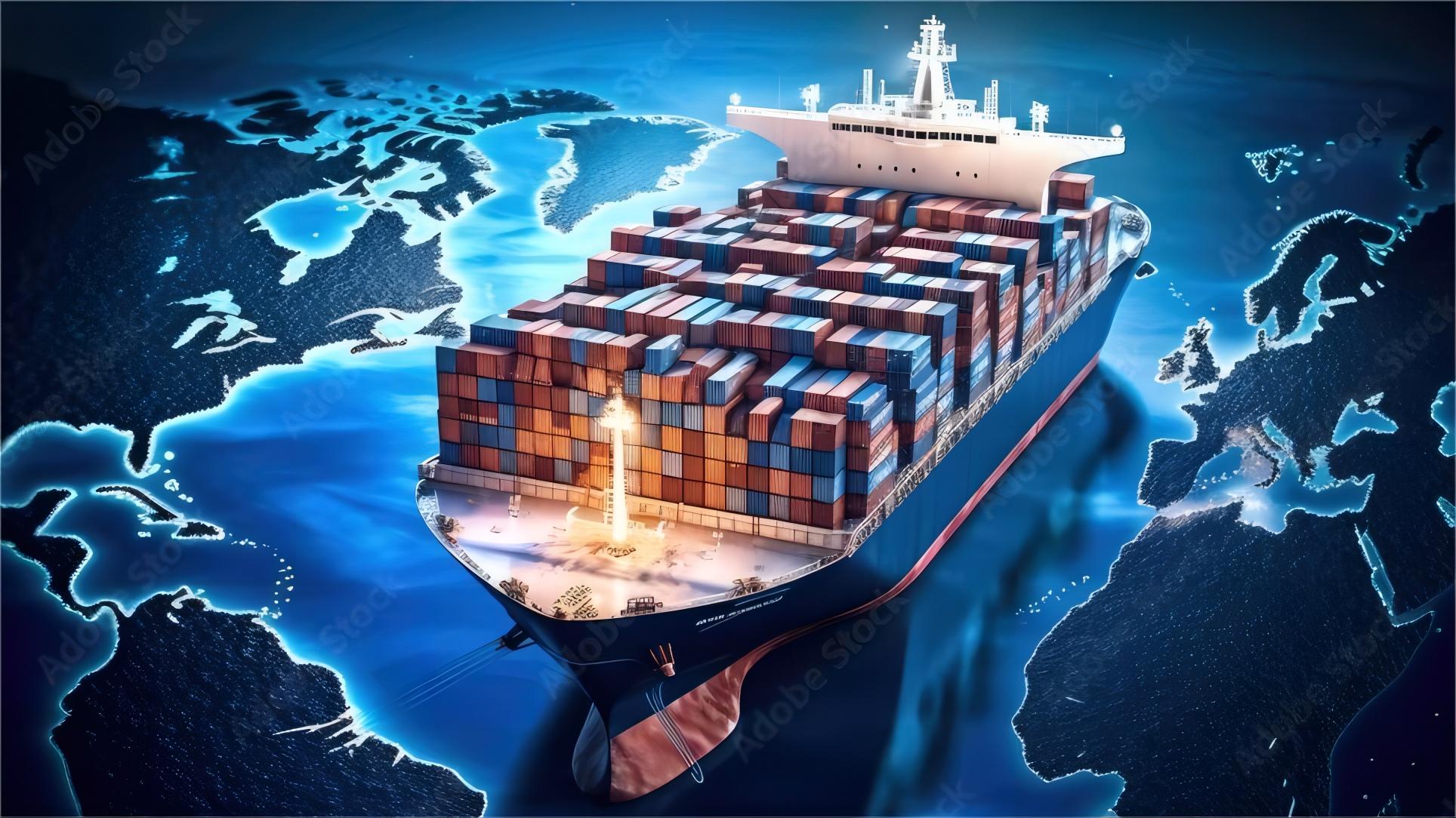 Cargo ship at sea representing international trade