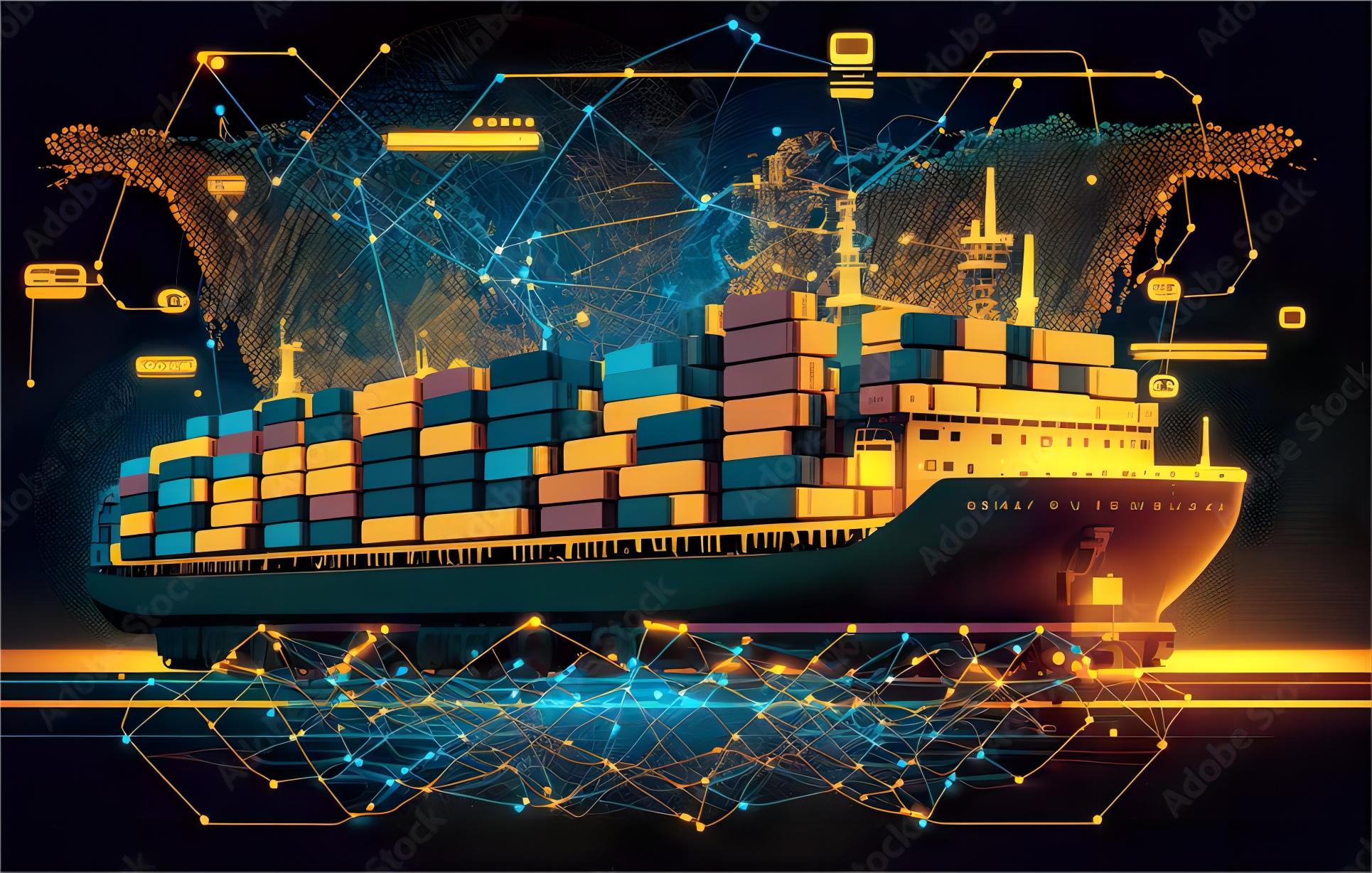 Global cargo ships at a busy container terminal in China